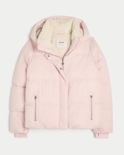 Hollister Pink Faux Fur-lined All-weather Puffer Jacket
