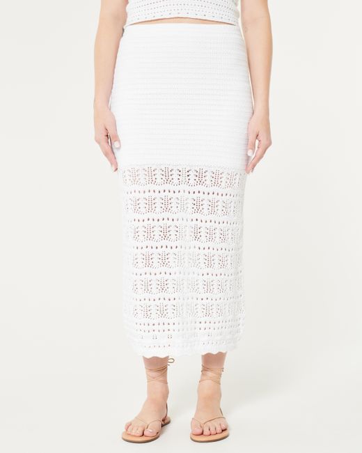 Hollister White Crochet-style Maxi Skirt