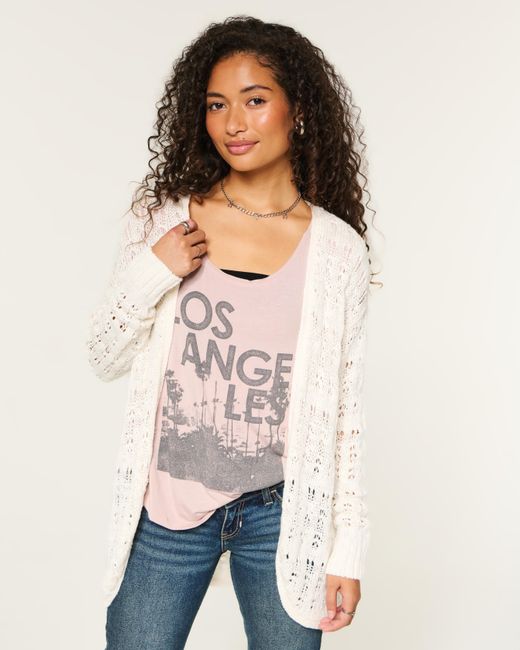 Hollister White Long-length No-close Cardigan