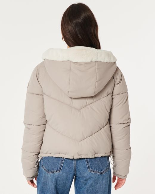 Hollister Ultimate Faux Furlined Hooded Puffer Jacket in Grey Lyst UK