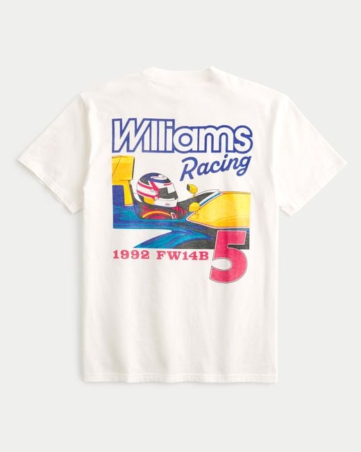Hollister White Relaxed Williams Racing Graphic Tee