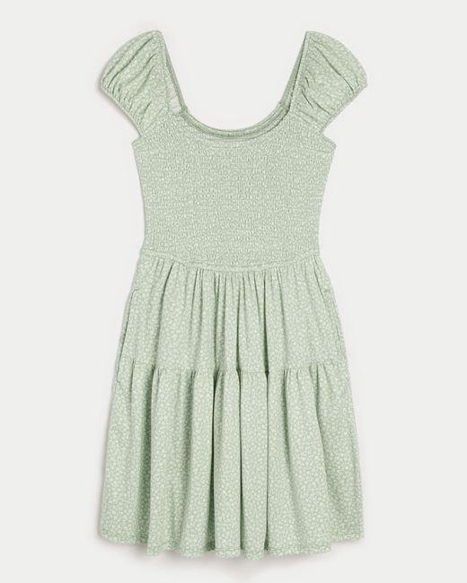 Hollister Green Smocked Bodice Knit Mini Dress
