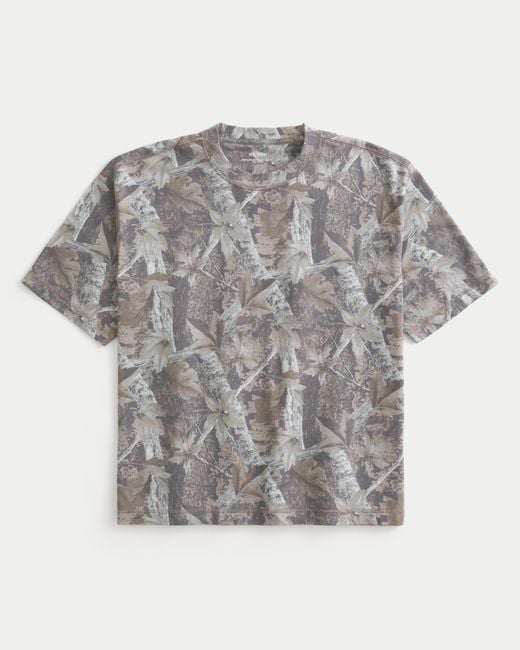 Hollister Gray Boxy Heavyweight Camo Crew T-shirt for men