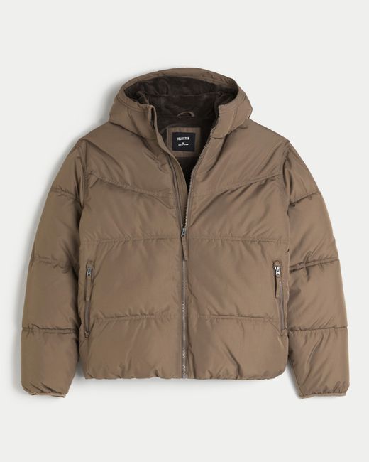 Hollister Brown Faux Fur-lined Puffer Jacket for men