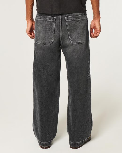 Hollister Gray Washed Black Graphic Super Baggy Jeans for men