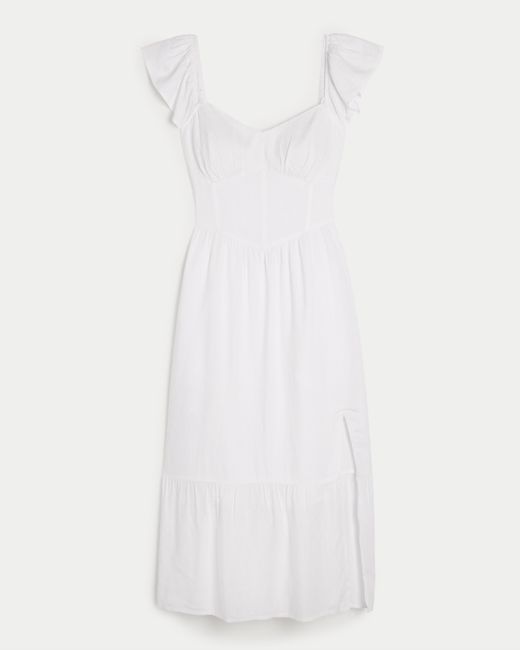 Hollister White Lace-up Back Midi Dress