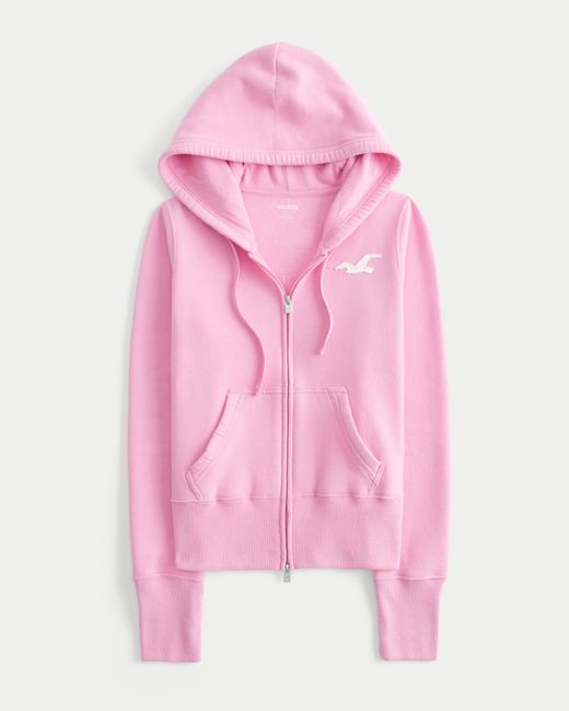 Hollister Pink Hollister Feel Good Zip-up Logo Graphic Hoodie
