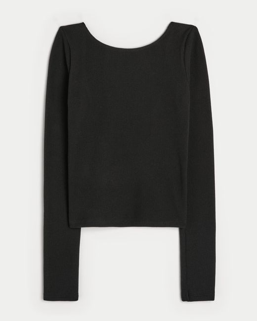 Hollister Black Gilly Hicks Kuscheliges Oberteil mit Waffelmuster und U-Boot-Ausschnitt