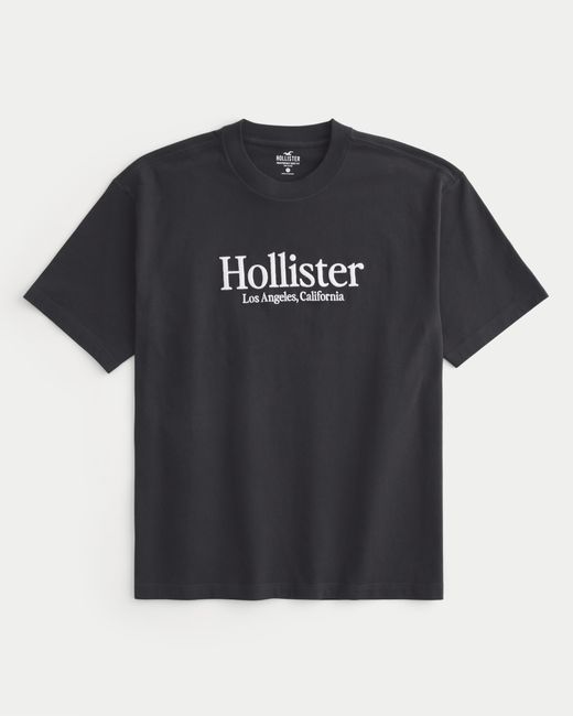 Hollister Black Boxy Logo Graphic Tee for men