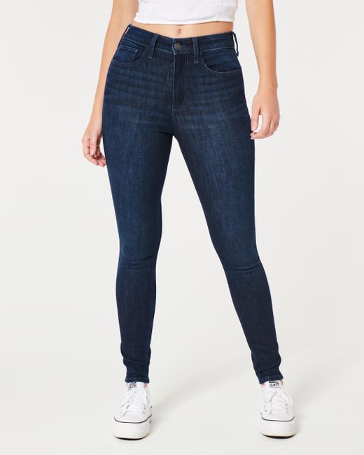 Hollister Blue Curvy High-rise Dark Wash Super Skinny Jeans