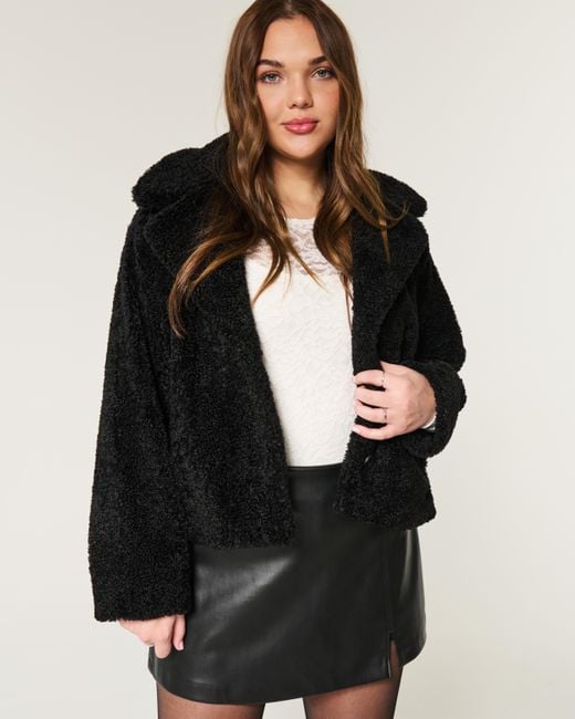 Hollister Black Sherpa Peacoat
