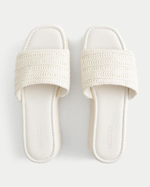 Hollister White Raffia Platform Sandals