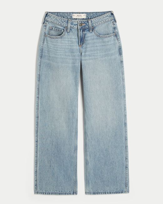 Hollister Blue Curvy Low Rise Baggy Jeans in mittlerer Waschung
