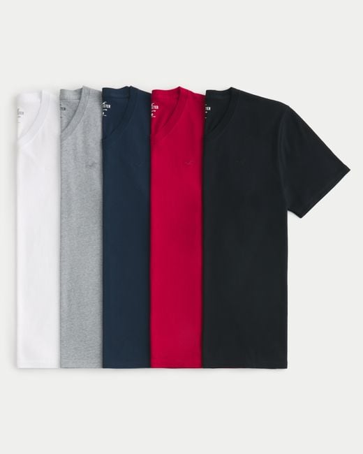 Hollister T-Shirt mit V-Ausschnitt und Symbol im 5er-Pack in Black für Herren