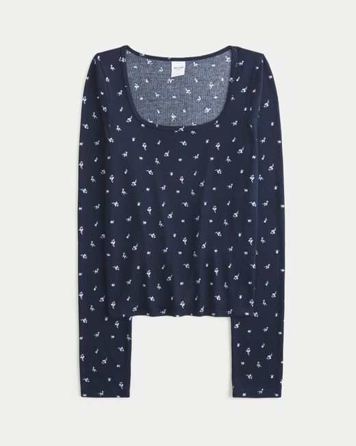 Hollister Blue Cozy Floral Pattern Pajama Top