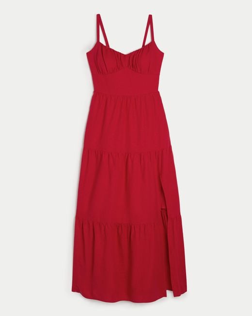 Hollister Red Linen Blend Open Back Maxi Dress