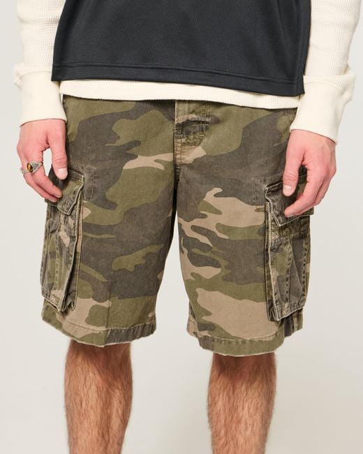 Hollister Green Camo Baggy Cargo Shorts for men