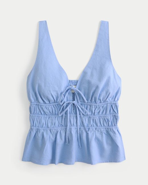 Hollister Blue Linen-blend Peplum Top