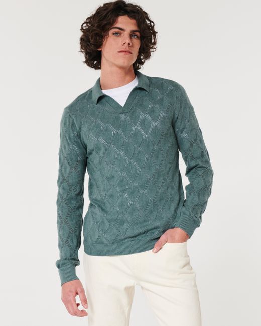 Hollister Green Open-stitch Sweater Polo for men