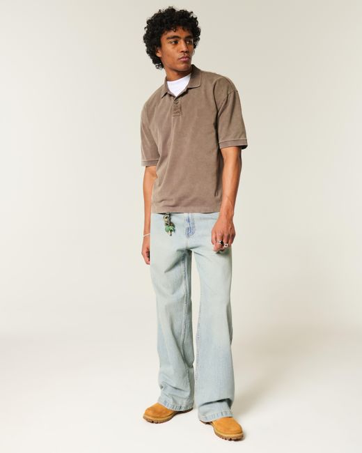 Hollister Blue Light Wash Super Baggy Jeans for men
