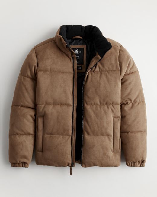Hollister Brown Faux Suede Puffer Jacket for men