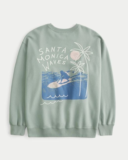Hollister Green Sweatshirt in Oversized Fit mit Rundhalsausschnitt und Santa Monica-Grafik