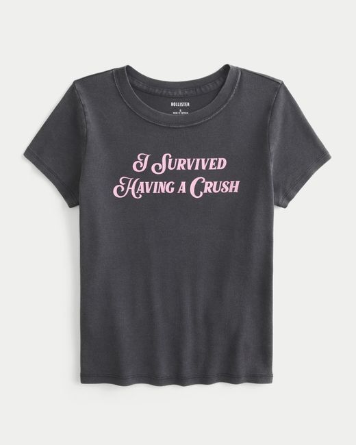 Hollister Black I Survived Having A Crush Graphic Baby Tee
