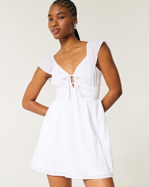 Hollister White Flutter Sleeve Double-tie Skort Dress