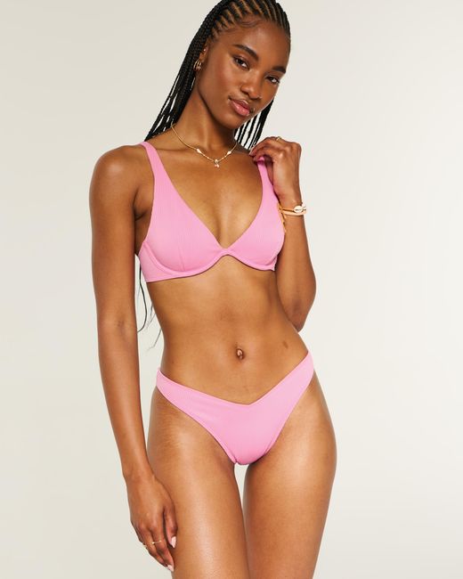 Hollister Pink Rib High-leg Cheekiest Bikini Bottom