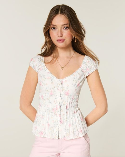 Hollister White V-neck Pintuck Top