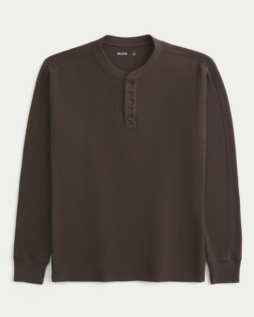 Hollister Brown Long-sleeve Thermal Henley for men