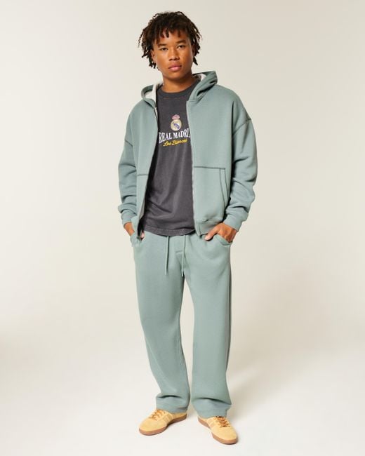 Hollister Green Boxy Thermal-lined Zip-up Hoodie for men