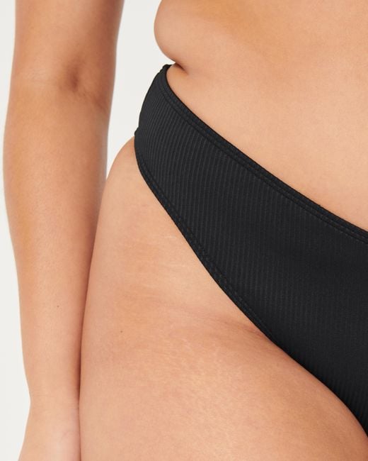 Hollister Black Ribbed V-front High-leg Cheeky Bikini Bottom