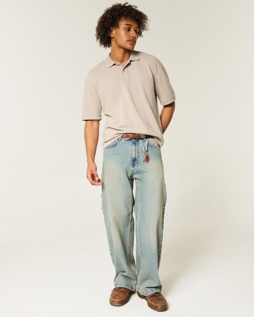 Hollister Natural Boxy Crop Washed Polo for men