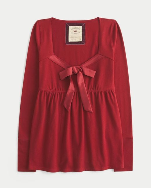 Hollister Red Holiday Vault Release Easy Satin Tie-front Knit Babydoll Top