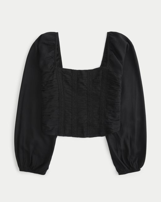 Hollister Black Long-sleeve Ruched Top