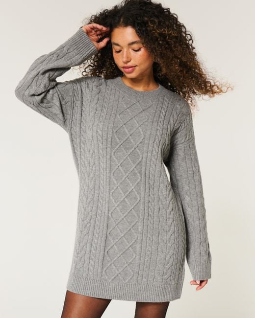 Hollister Oversized Cable-knit Crew Sweater Dress in Grey | Lyst UK Hollister Oversized Cable-knit Crew Sweater Dress in Grey | Lyst UK