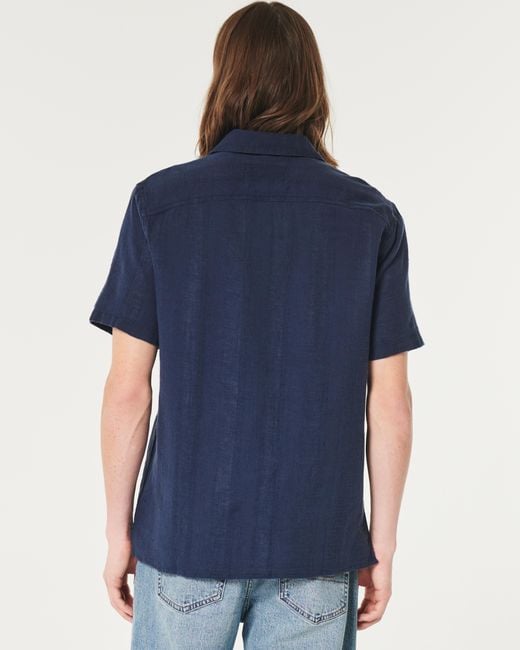 Hollister Blue Relaxed Textured Stripe Short-sleeve Shirt for men