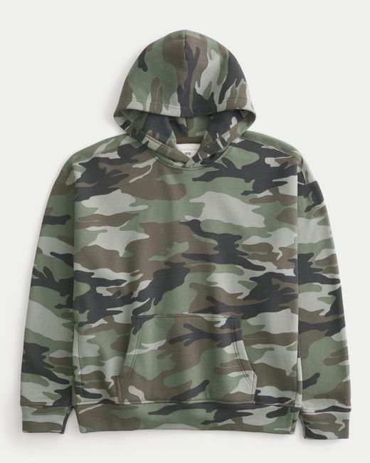 Hollister Gray Boxy Camo Hoodie for men