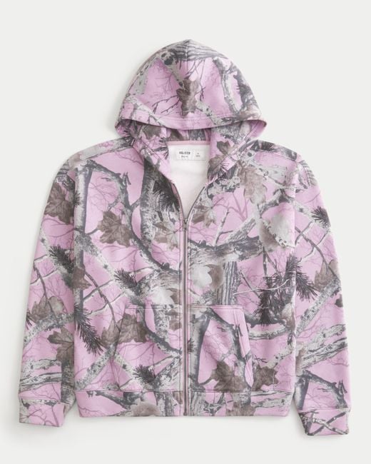 Hollister Pink Boxy Camo Zip-up Hoodie for men
