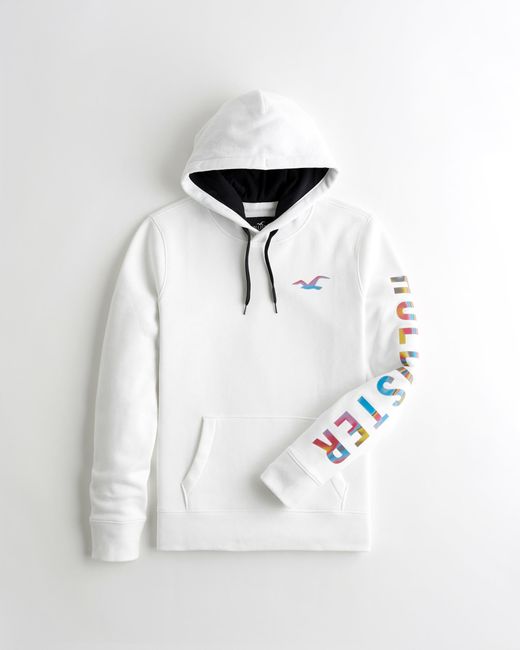 Hollister White Holographic Ombré Logo Hoodie for men