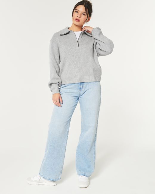 Hollister Gray Oversized-Pullover mit kurzem Reißverschluss