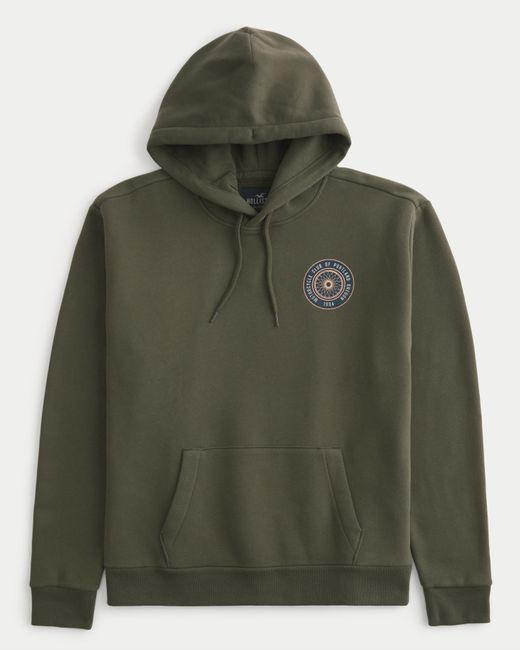 Hollister Green Relaxed Portland Motorcycle Club Graphic Hoodie for men