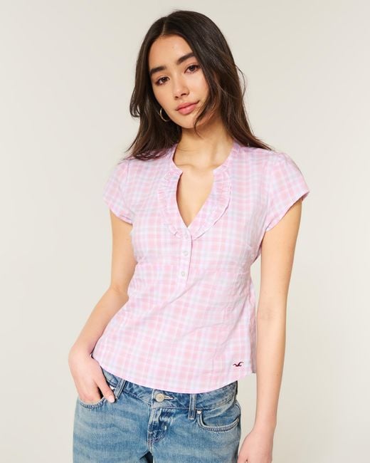 Hollister Pink Short-sleeve Icon Henley Shirt