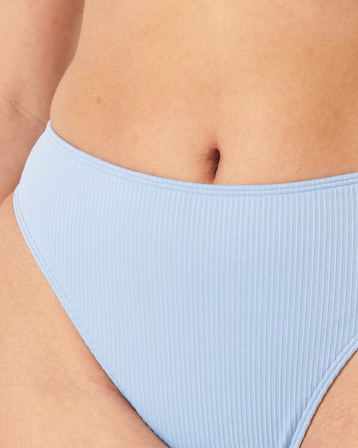 Hollister Blue Curvy High-leg High-waist Ribbed Cheeky Bikini Bottom