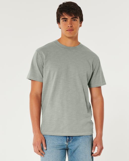 Hollister Green Relaxed Cotton Slub Crew T-shirt for men