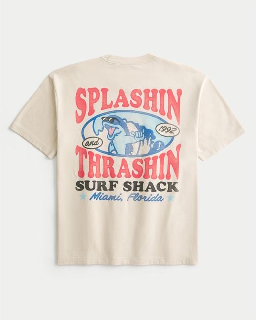 Hollister White Boxy Splashin Thrashin Graphic Tee for men