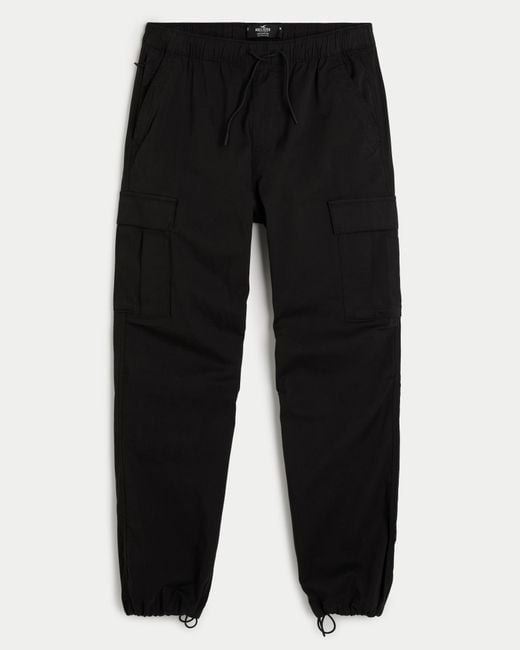 Hollister Black Loose Cargo Parachute Pants for men