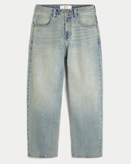 Hollister Blue Light Wash Embroidered Dice Skater Baggy Jeans for men