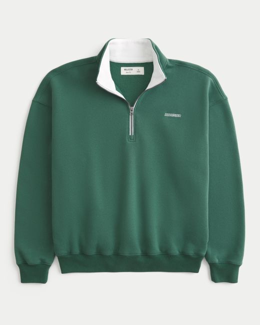 Hollister Green Boxy Half-zip Logo Sweatshirt for men